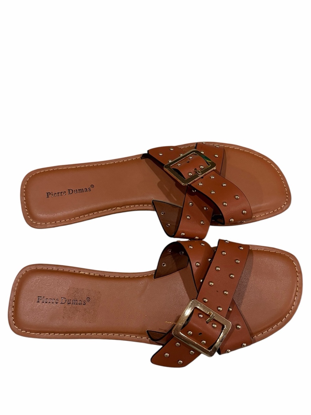 Pierre Dumas 8.5 Brown Leather Crisscross Flat Sandal Shoes